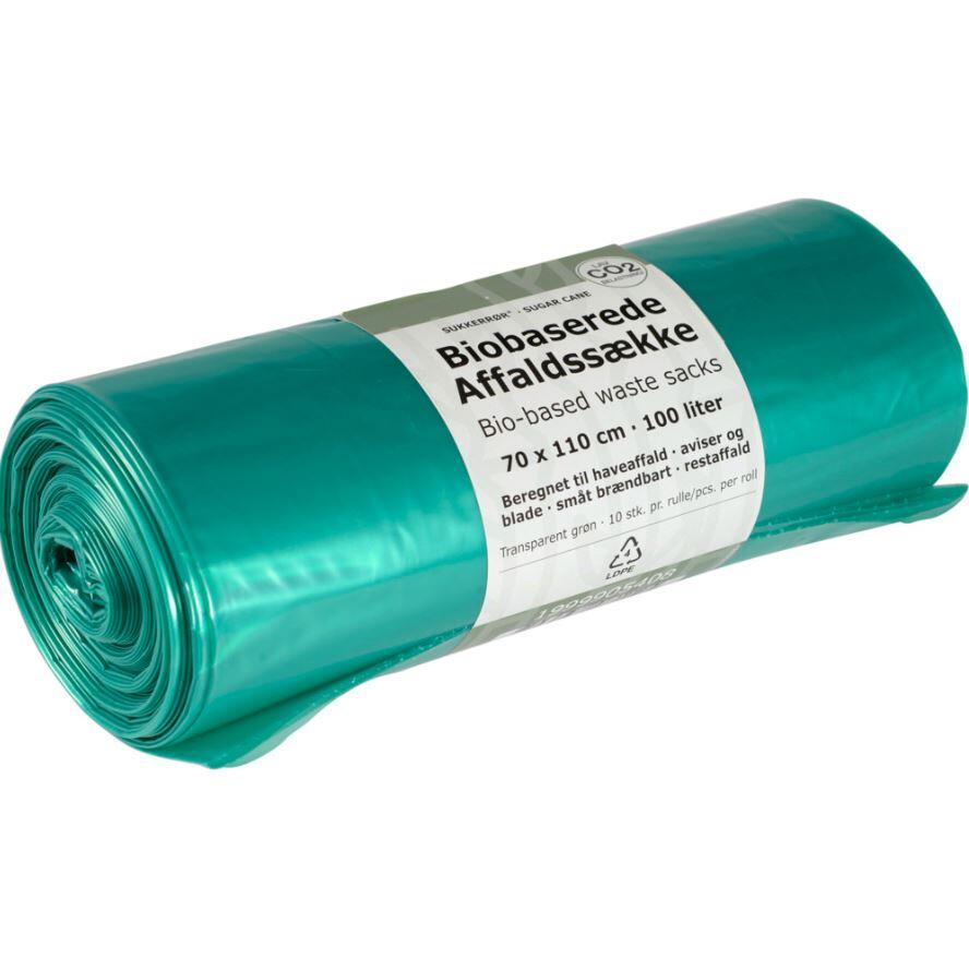 Sække biobaseret transparent grøn 70x110 cm.